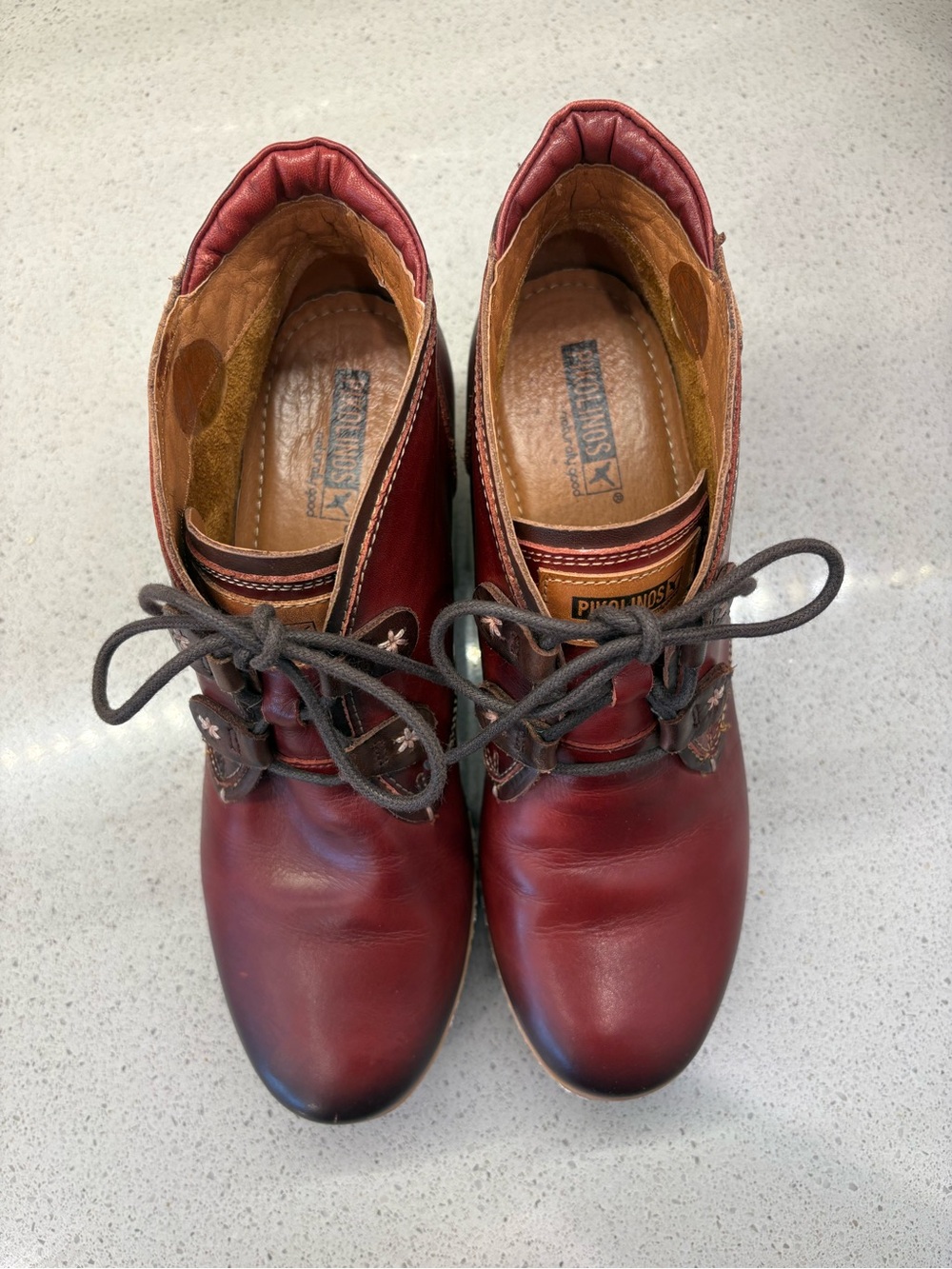 PIKOLINOS Women's Burgundy Leather Wedge Lace-Up Ankle Boot - Picture 3 of 9